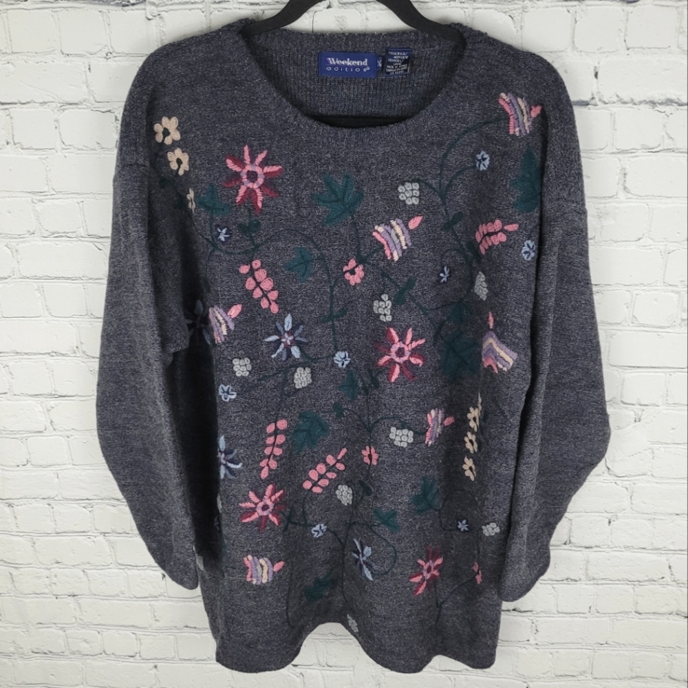 WEEKEND EDITION | vintage wool blend floral crewneck grandma sweater